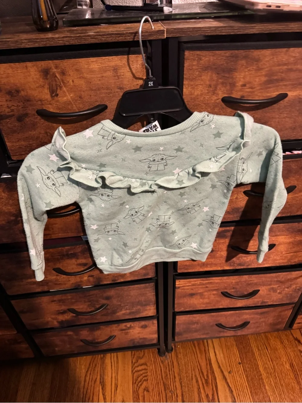 Baby Yoda Print Ruffle Sweatshirt - Mint Green Kids Top size 5T